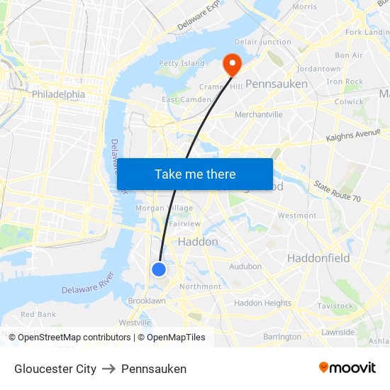 Gloucester City to Pennsauken map