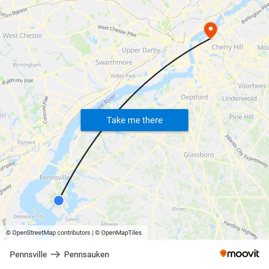 Pennsville to Pennsauken map