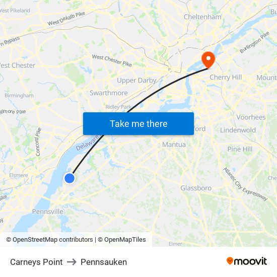 Carneys Point to Pennsauken map