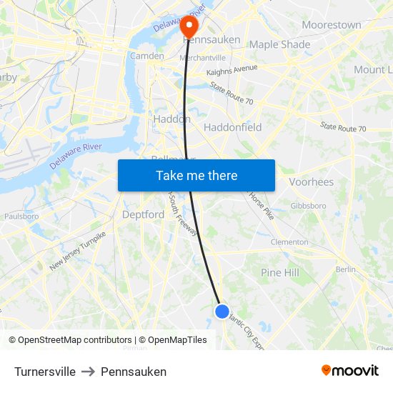 Turnersville to Pennsauken map