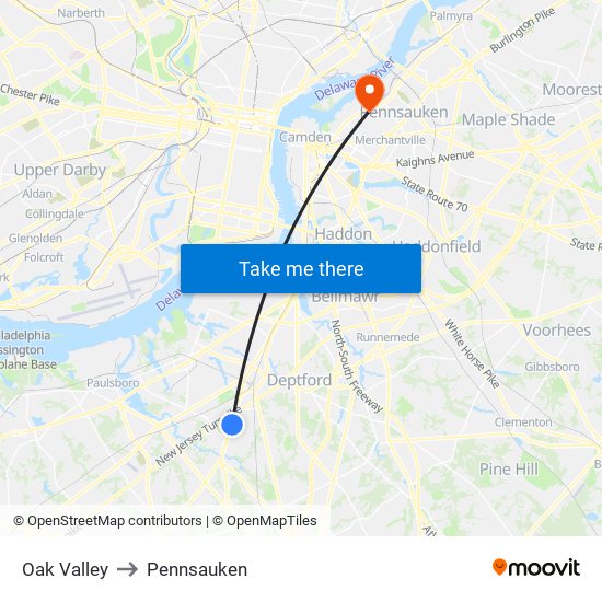 Oak Valley to Pennsauken map