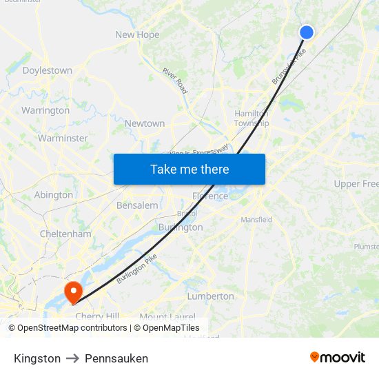 Kingston to Pennsauken map
