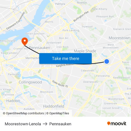 Moorestown-Lenola to Pennsauken map