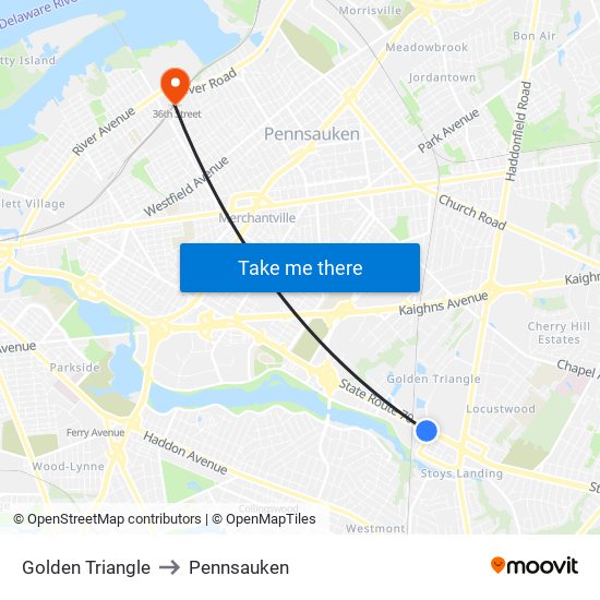 Golden Triangle to Pennsauken map