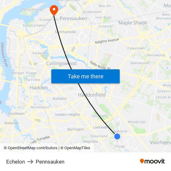 Echelon to Pennsauken map