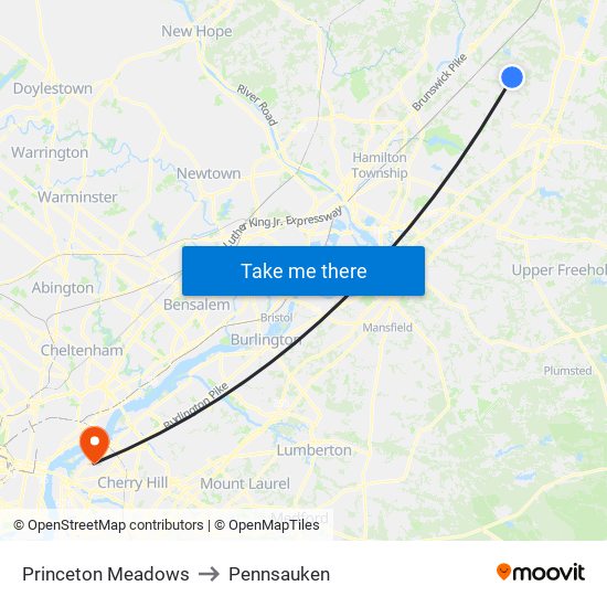Princeton Meadows to Pennsauken map