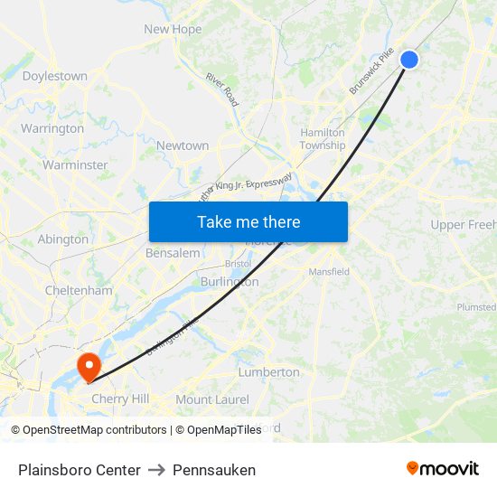 Plainsboro Center to Pennsauken map