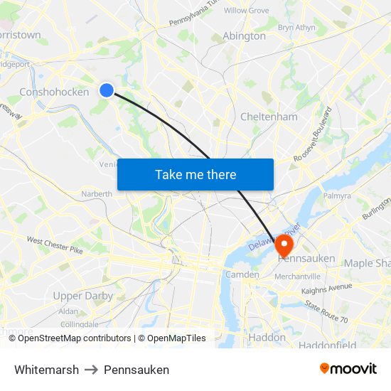 Whitemarsh to Pennsauken map