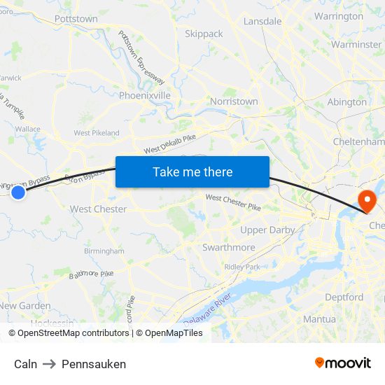 Caln to Pennsauken map