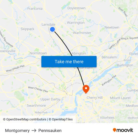 Montgomery to Pennsauken map