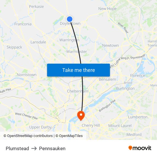 Plumstead to Pennsauken map
