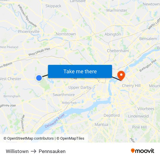 Willistown to Pennsauken map