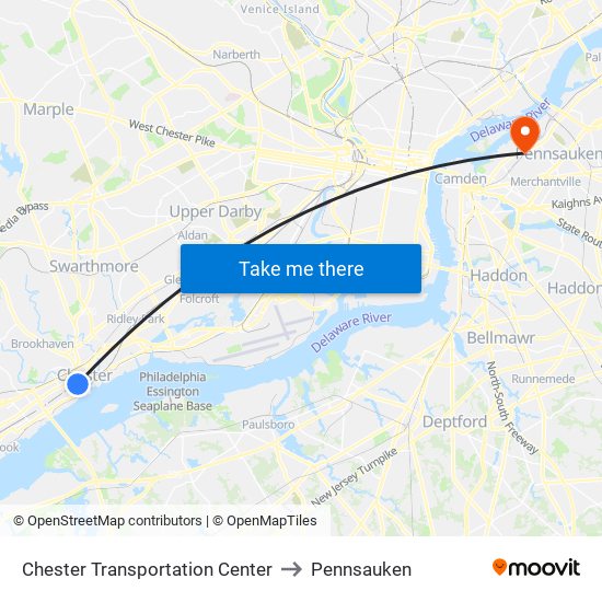 Chester Transportation Center to Pennsauken map