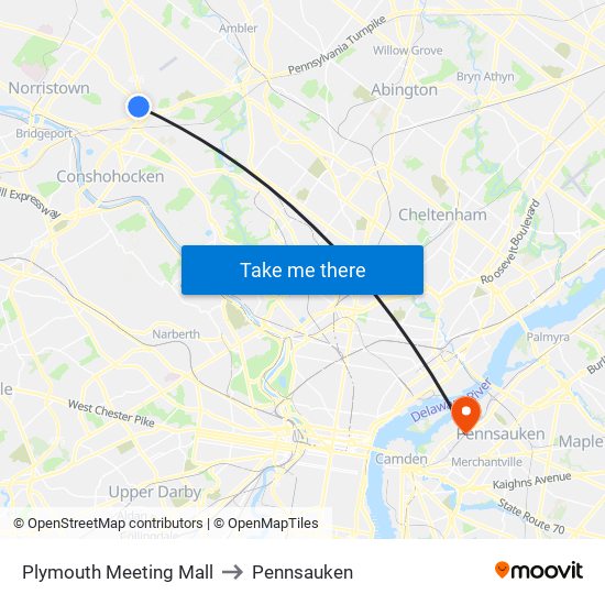 Plymouth Meeting Mall to Pennsauken map