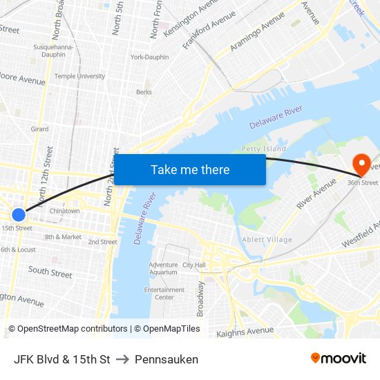 JFK Blvd & 15th St to Pennsauken map