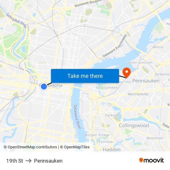 19th St to Pennsauken map