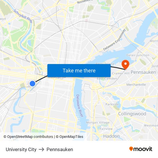 University City to Pennsauken map