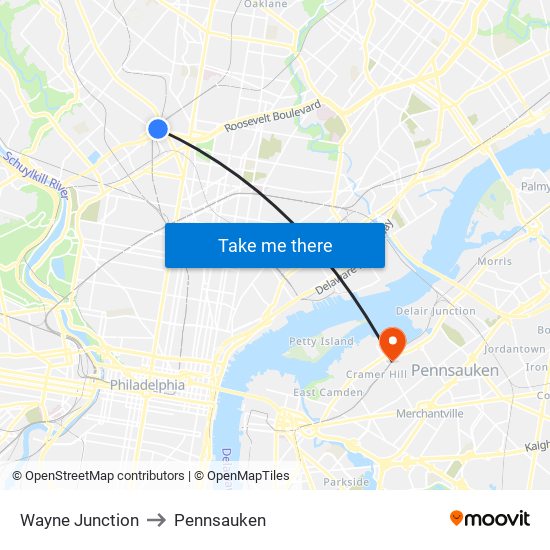 Wayne Junction to Pennsauken map