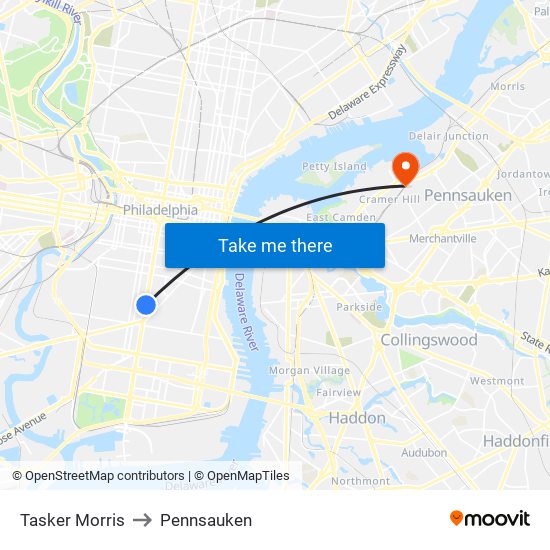 Tasker Morris to Pennsauken map