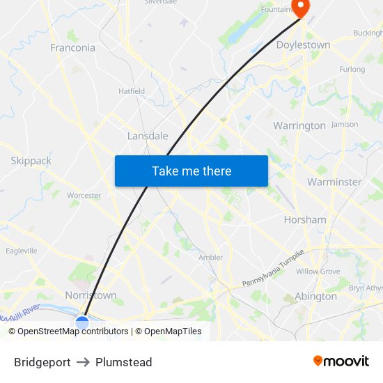 Bridgeport to Plumstead map