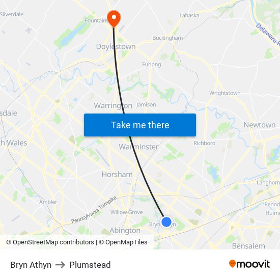 Bryn Athyn to Plumstead map