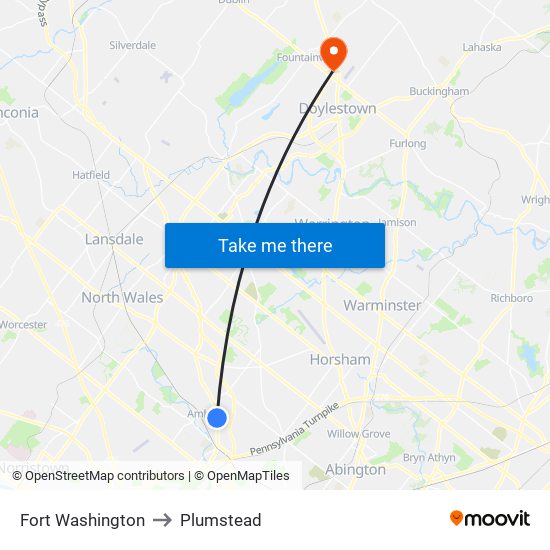 Fort Washington to Plumstead map