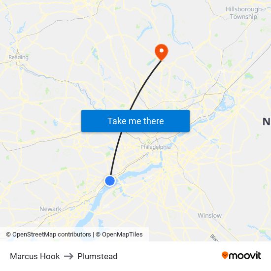 Marcus Hook to Plumstead map