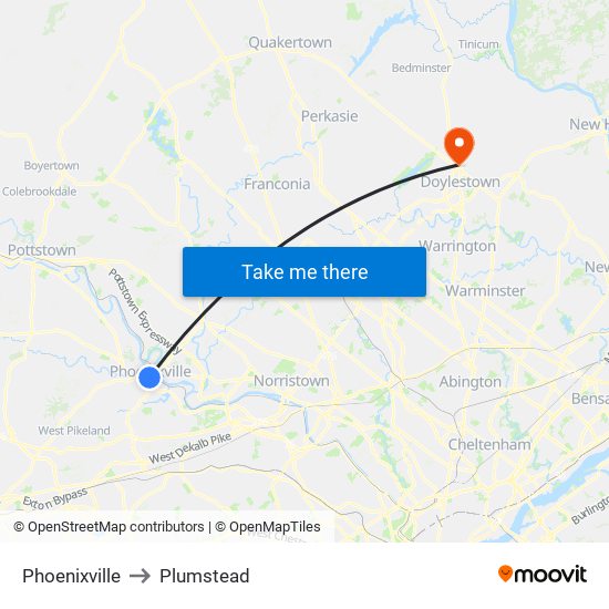 Phoenixville to Plumstead map