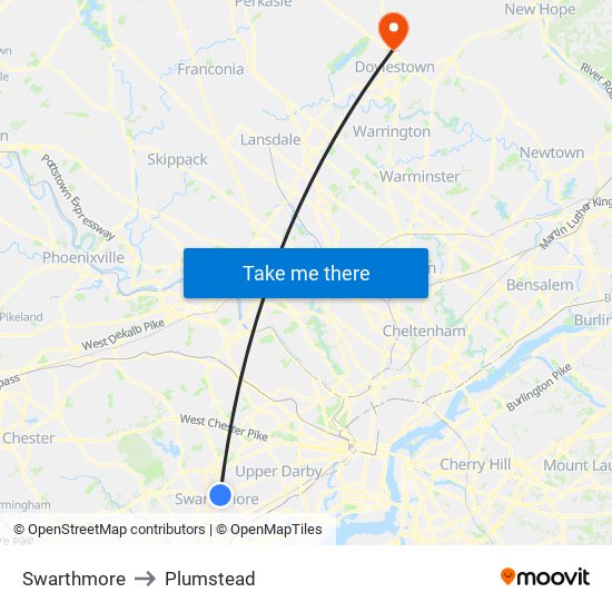 Swarthmore to Plumstead map