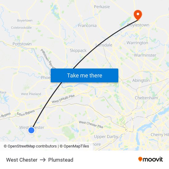 West Chester to Plumstead map