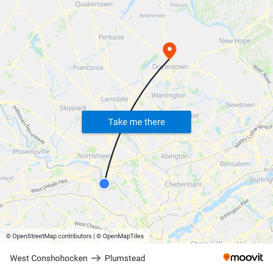 West Conshohocken to Plumstead map