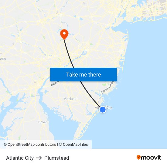Atlantic City to Plumstead map