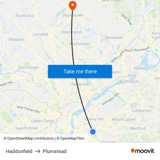 Haddonfield to Plumstead map