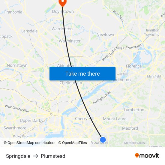 Springdale to Plumstead map