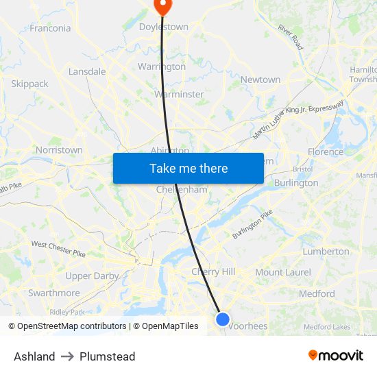 Ashland to Plumstead map