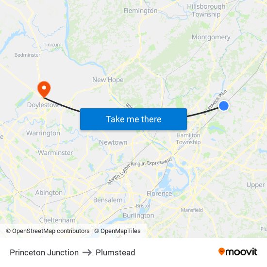 Princeton Junction to Plumstead map