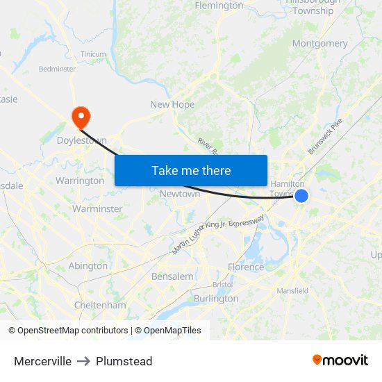 Mercerville to Plumstead map