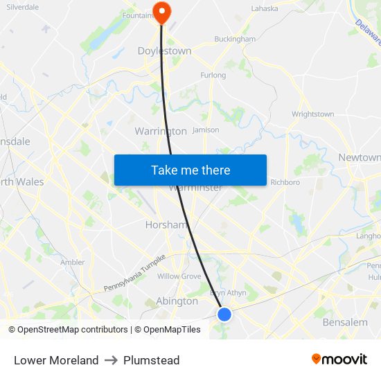 Lower Moreland to Plumstead map