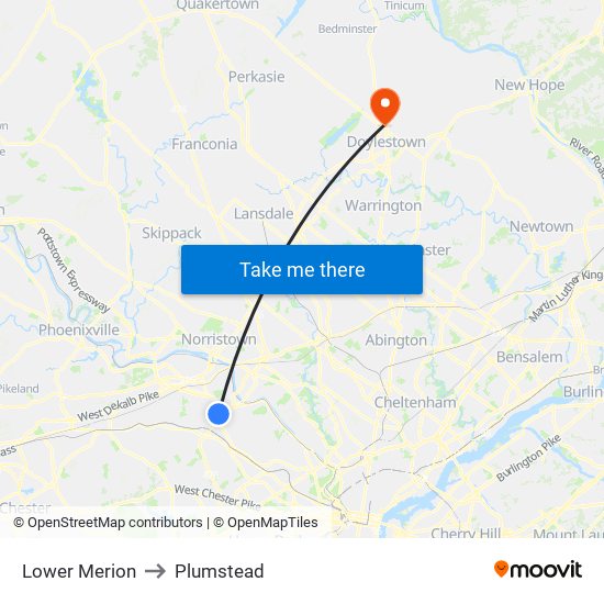 Lower Merion to Plumstead map