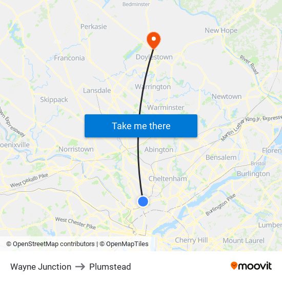 Wayne Junction to Plumstead map