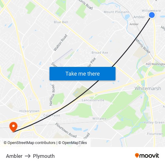 Ambler to Plymouth map