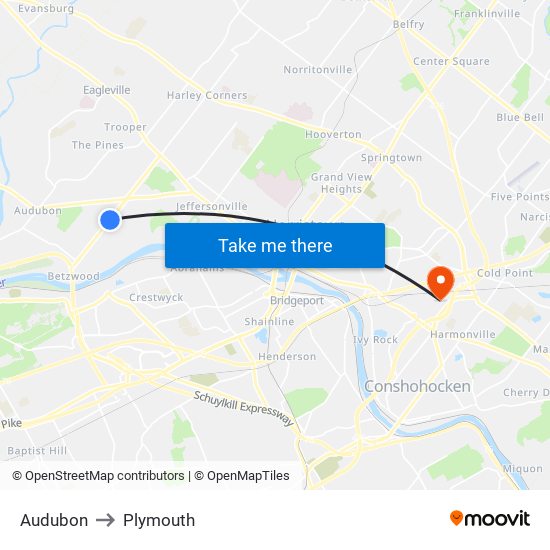 Audubon to Plymouth map