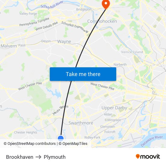 Brookhaven to Plymouth map
