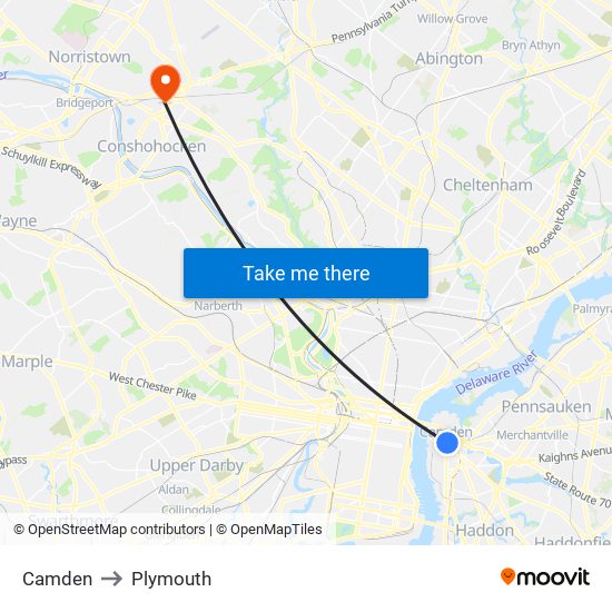 Camden to Plymouth map