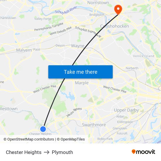 Chester Heights to Plymouth map