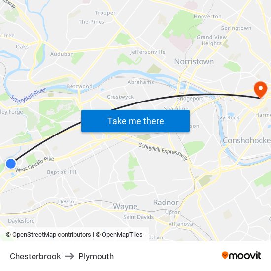 Chesterbrook to Plymouth map