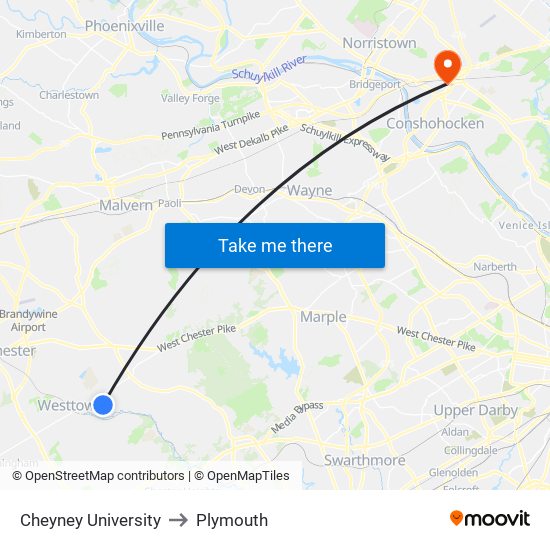 Cheyney University to Plymouth map