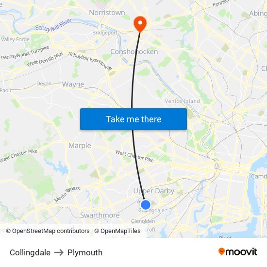 Collingdale to Plymouth map