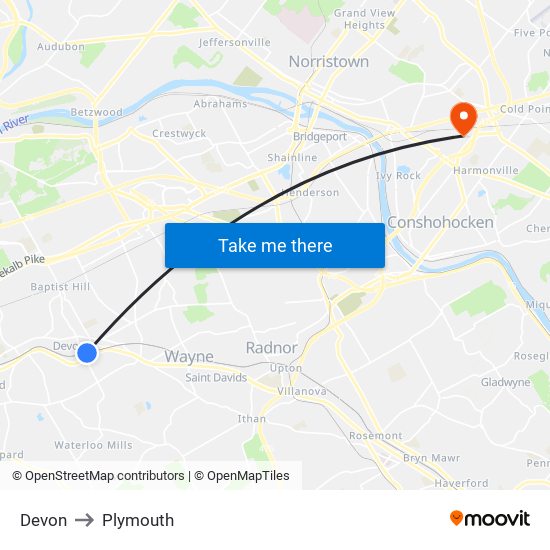 Devon to Plymouth map