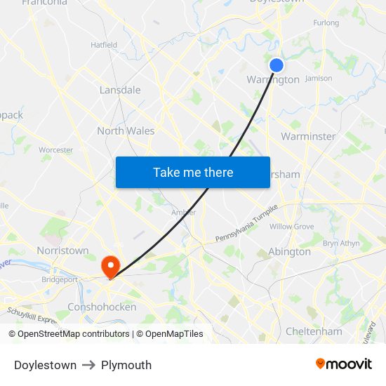 Doylestown to Plymouth map